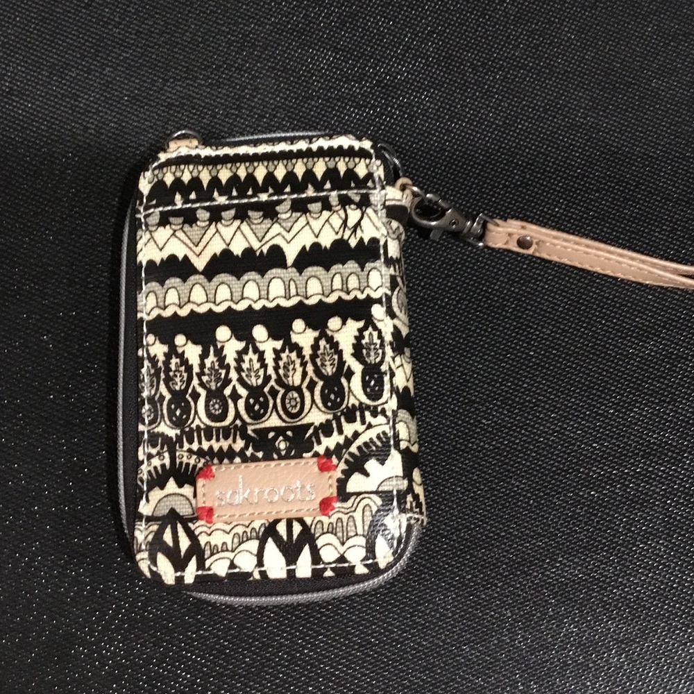 Used Sackroots Black & Cream Patterned Wristlet Phone Case -